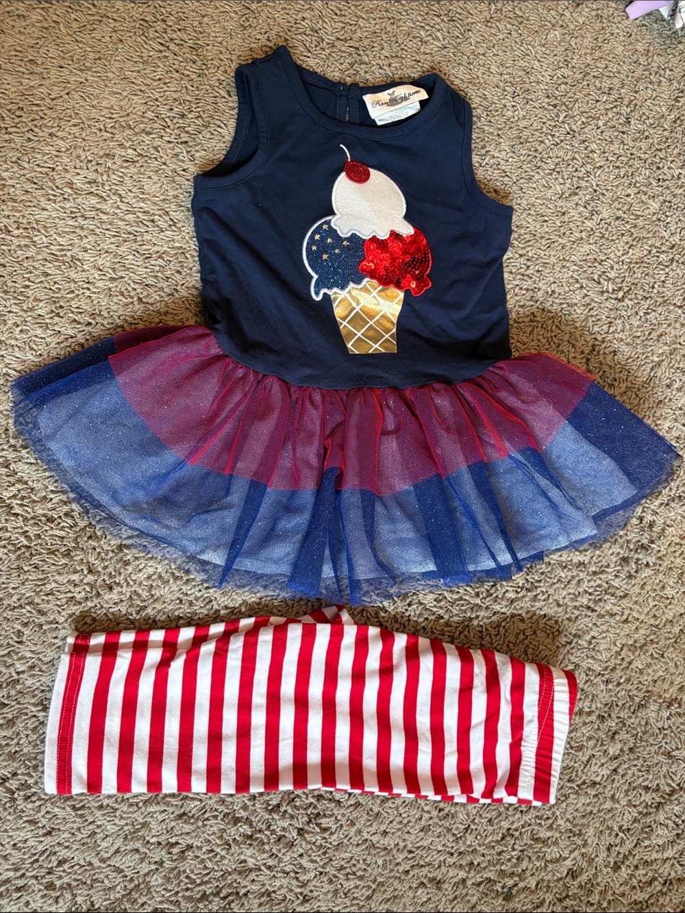 Fourth of July Ice Cream Tutu Dress with Red & Blue Stripes